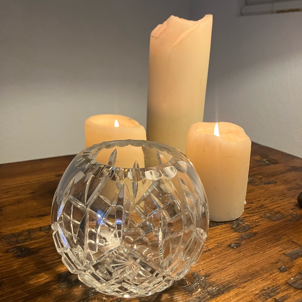 Barski 24% Lead Crystal Sphere Rose Vase 4” Czechoslovakia #fairylight